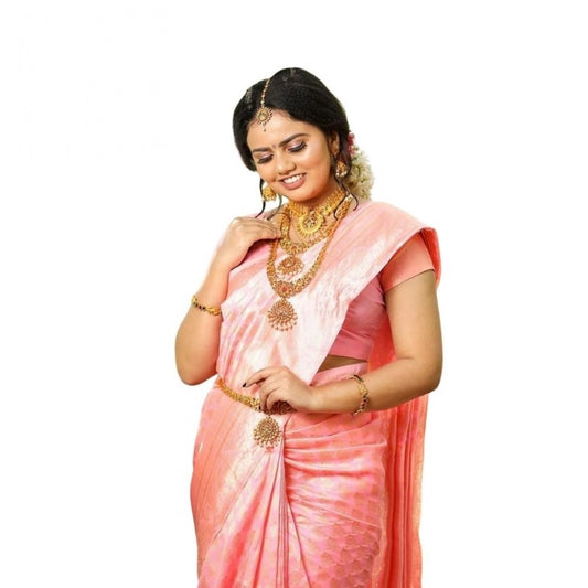 Pink Lichi Silk Saree