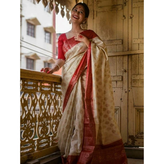 White Lichi Silk Saree