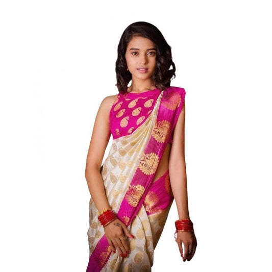 White Lichi Silk Saree