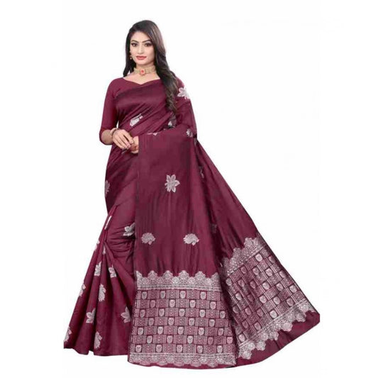 Wine Lichi Silk Saree