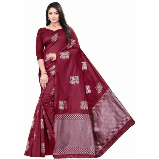 Maroon Lichi Silk Saree