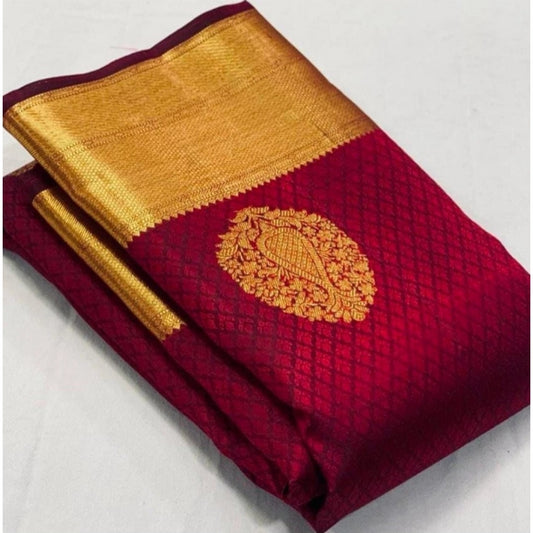Maroon Lichi Silk Saree