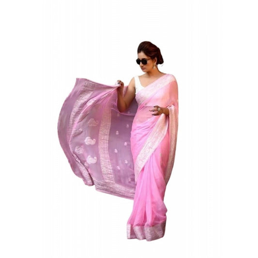 Pink Lichi Silk Saree