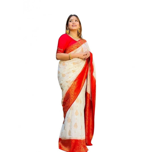 White Lichi Silk Saree