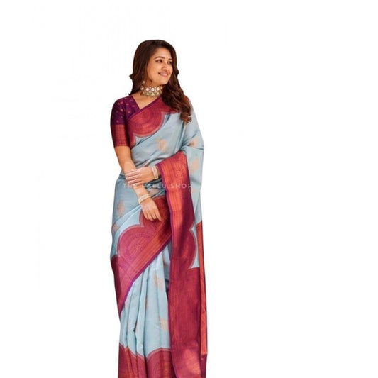 Light Blue Lichi Silk Saree