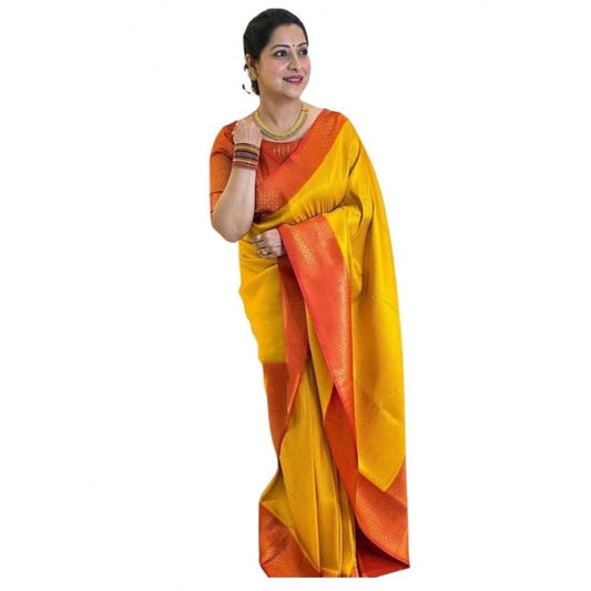 Mustard Lichi Silk Saree