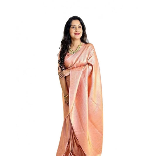 Peach Lichi Silk Saree