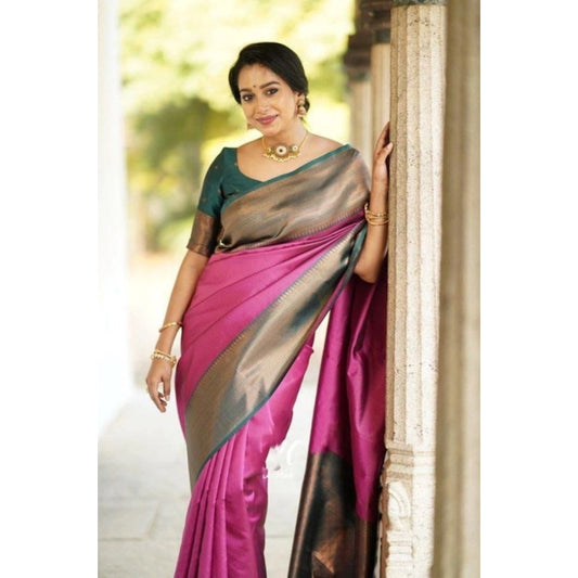 Pink Lichi Silk Saree