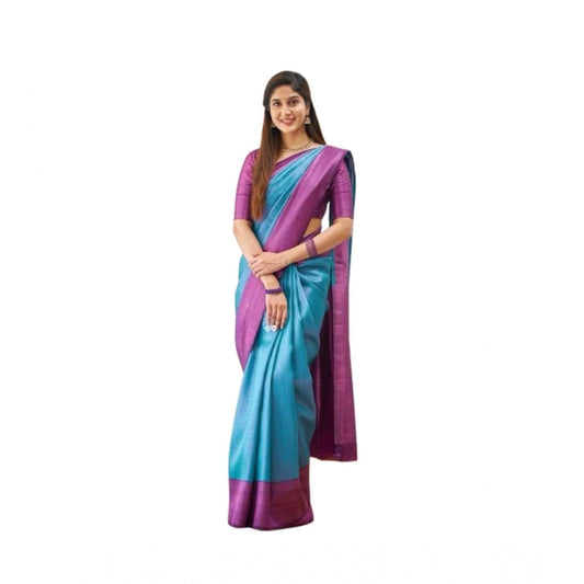 Sky Blue Lichi Silk Saree