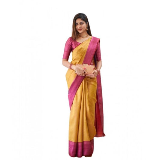 Mustard Lichi Silk Saree