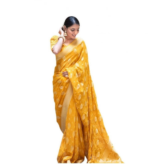 Yellow Lichi Silk Saree