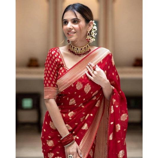 Red Lichi Silk Saree