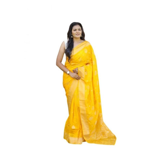 Yellow Lichi Silk Saree
