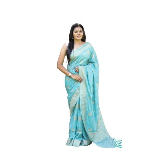 Sky Blue Lichi Silk Saree