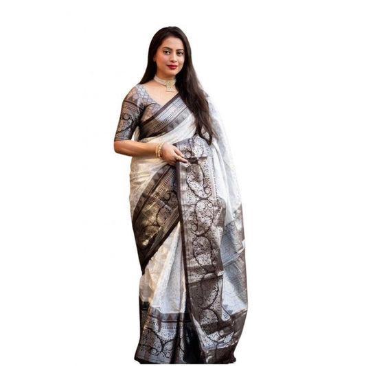 Off White Lichi Silk Saree
