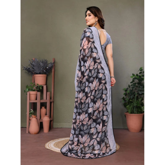 Grey Chiffon Printed Saree