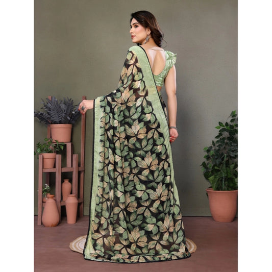 Green Chiffon Printed Saree