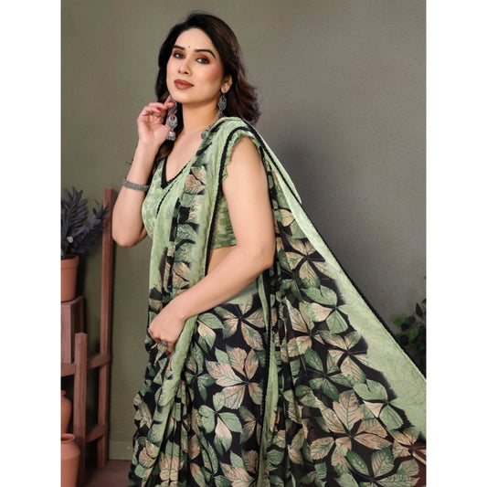 Green Chiffon Printed Saree