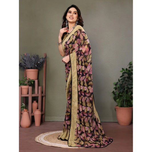 Beige Chiffon Printed Saree