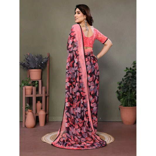 Pink Chiffon Printed Saree