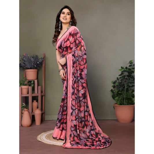 Pink Chiffon Printed Saree