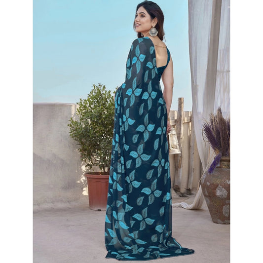 Blue Chiffon Printed Saree