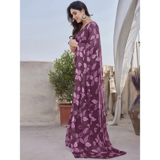 Purple Chiffon Printed Saree