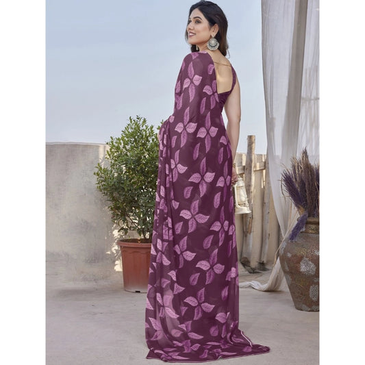Purple Chiffon Printed Saree