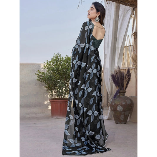 Black Chiffon Printed Saree