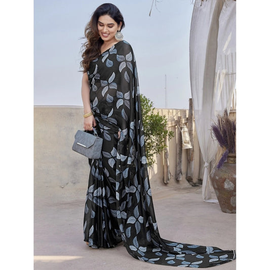 Black Chiffon Printed Saree