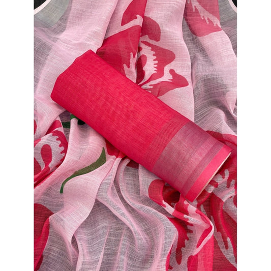 Pink Linen Cotton Saree