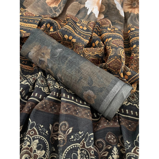 Beige Linen Cotton Saree