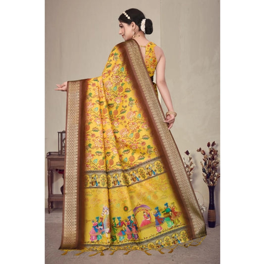 Yellow Cotton Silk Saree