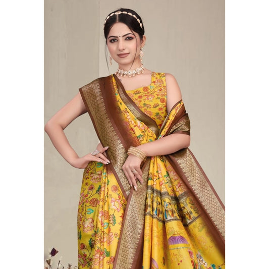 Yellow Cotton Silk Saree
