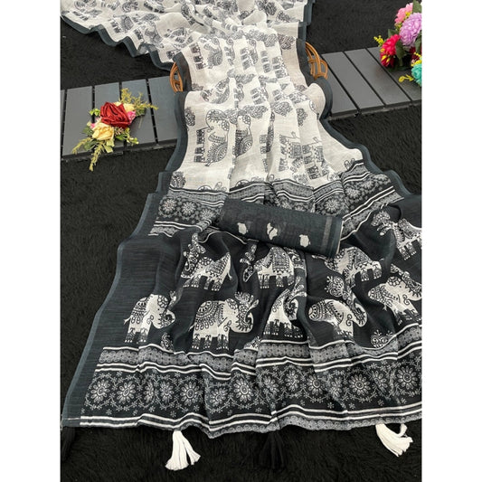 Black Linen Cotton Saree