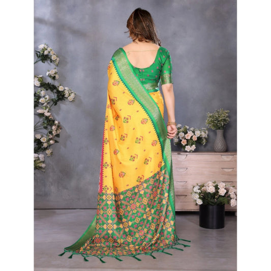 Yellow Cotton Silk Saree