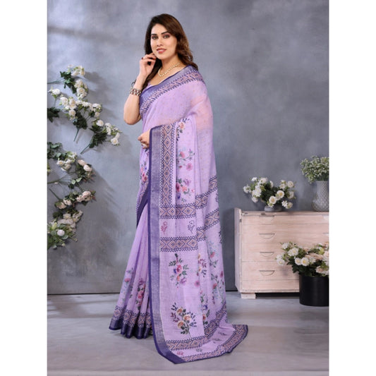 Purple Linen Cotton Saree