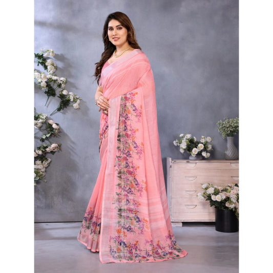 Peach Linen Cotton Saree