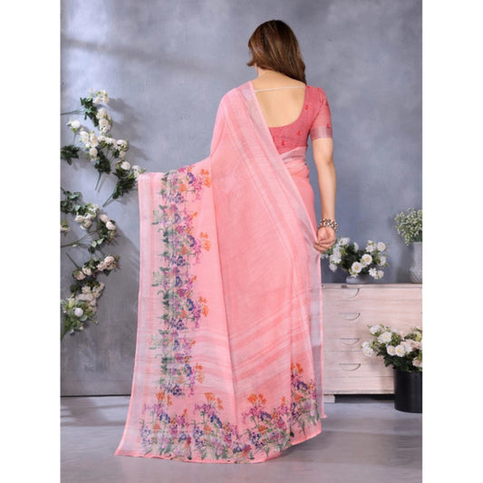 Peach Linen Cotton Saree