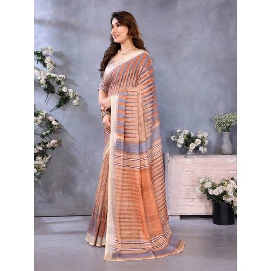 Brown Linen Cotton Saree