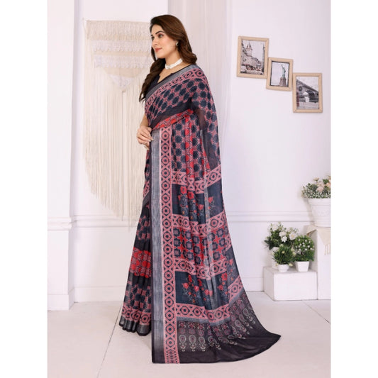 Black Linen Cotton Saree
