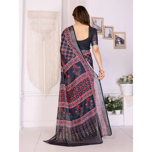 Black Linen Cotton Saree