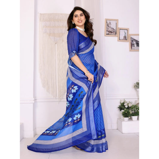Blue Linen Cotton Saree