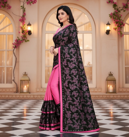Pink Lycra Blend Saree