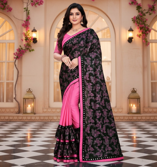 Pink Lycra Blend Saree