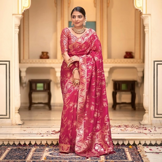 Rani Pink Silk Printed Saree