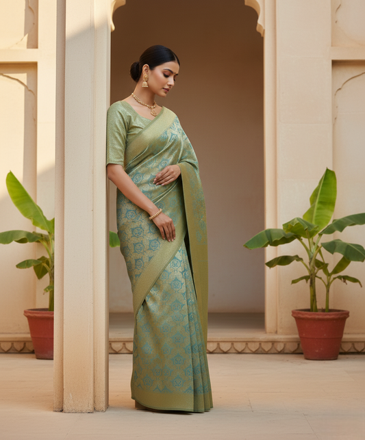 Sky Blue Banarasi Silk Saree