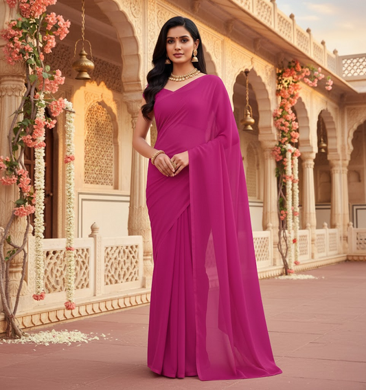 Wine Georgette Plain Saree