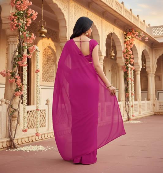 Wine Georgette Plain Saree