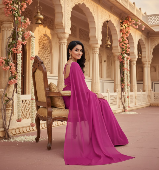 Wine Georgette Plain Saree